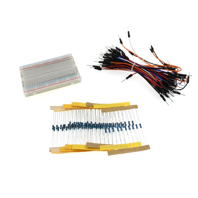 Kit de iniciación para resistencias de Arduino, LED, condensador, cables de puente, resistencia para placa de prueba