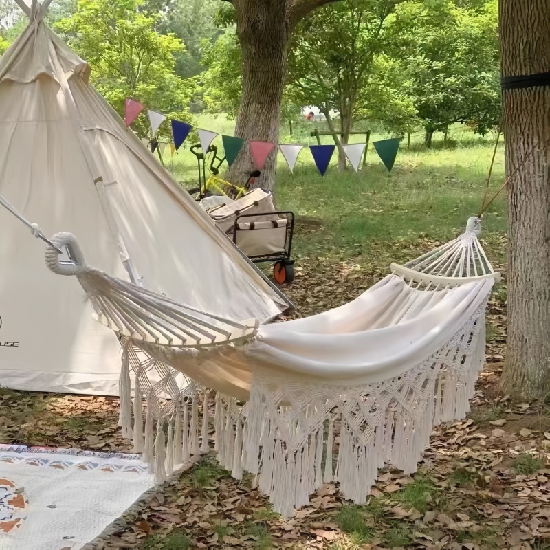 Enda bred tjock duk hängmatta utomhus camping backpackaging fritid gunga bärbar hängande säng sovande hängmatta