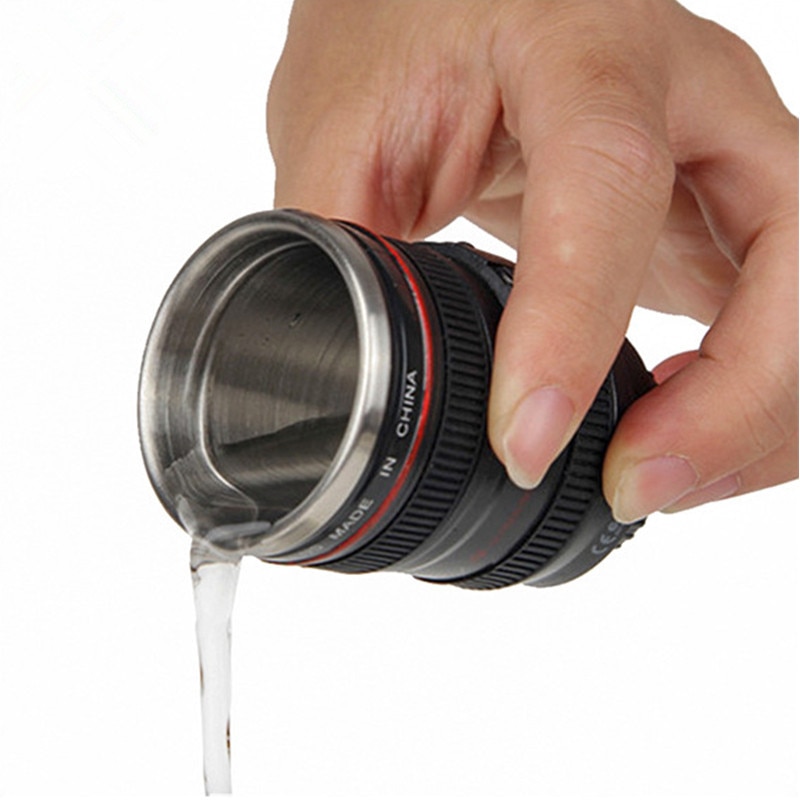 50ml kamera linsekopper krus abs + rustfritt stål emulering kamera termos kopp vannflaske whisky vin kopper til utendørs camping