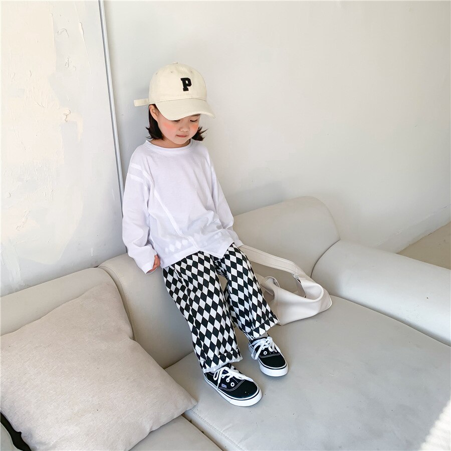 1428C Kinderen Casual Rechte Broek Lente Herfst 2022 Diamant-Vormige Jongen Casual Broek Dambord Broek Meisje Broek