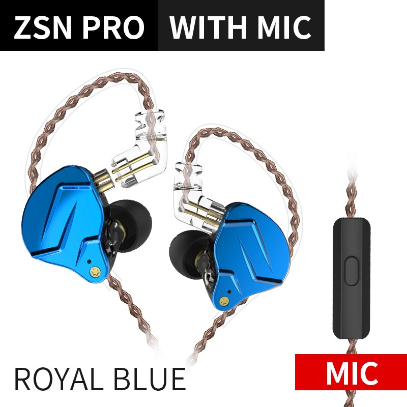 KZ ZSN PRO 1BA+1DD Hybrid technology HIFI Metal In Ear Earphones Bass Earbud Sport Noise Cancelling Headset ZSX ZSN PRO X ZSTX: Royal blue with mic