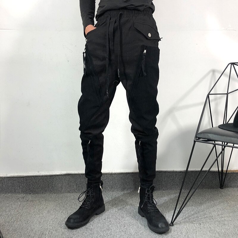 Owen Seak, pantalones harén informales para hombre, ropa gótica para hombre, pantalones de chándal de calle Cargo de otoño, pantalones negros holgados de largo a la pantorrilla para hombre