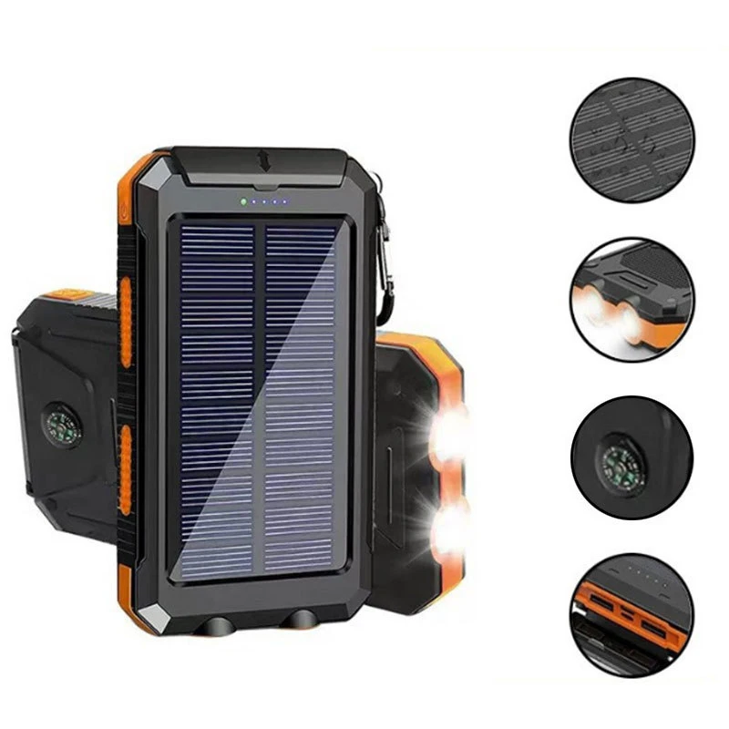 Solar Power Bank 20000mAh Charging Portable Charger Phone External Battery with SOS Flashlight 2-USB Outdoor Powerbank: Orange / 10000mAh