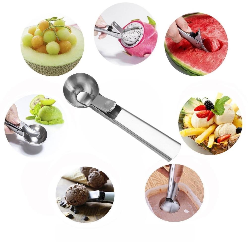 Ice Cream Scoop Easy Trigger Stainless Steel Ice Cream Dipper for Fruits Cookie Dough and Water Melon Scoop FDA Approved