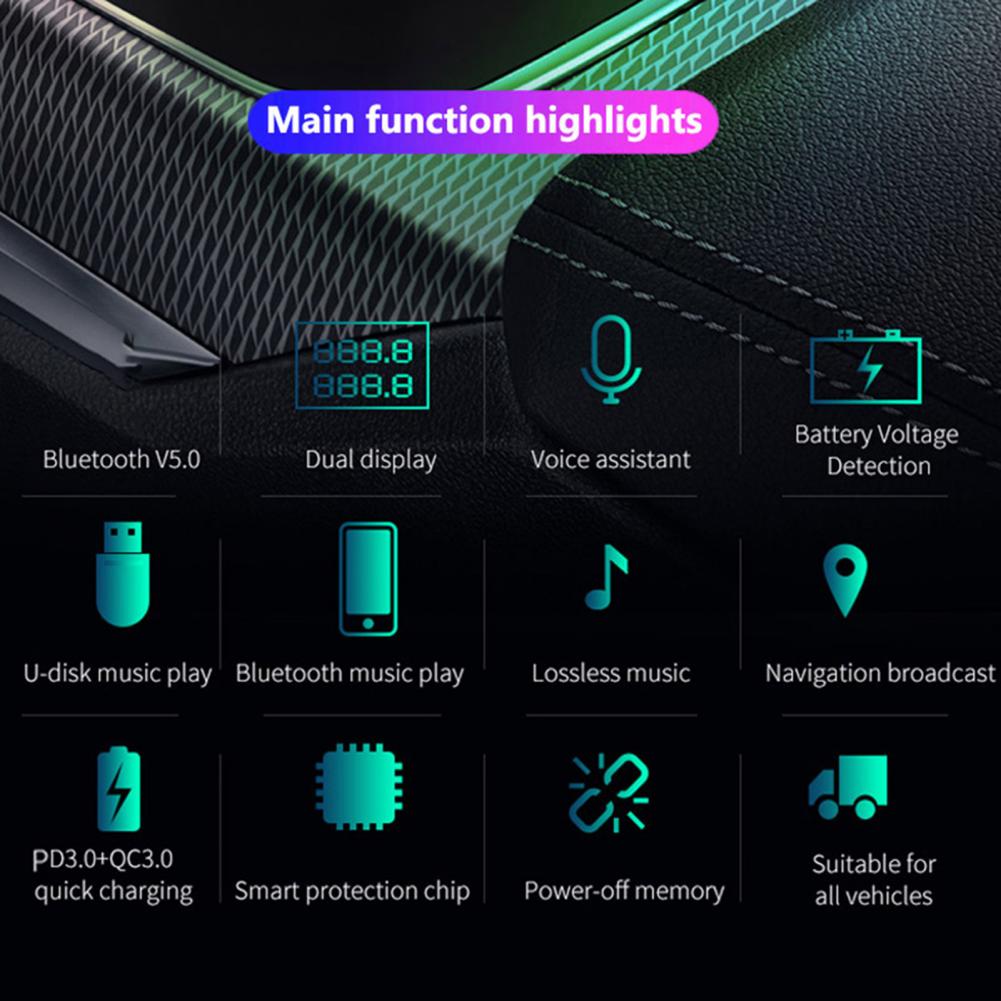 Multifunktions-kompakt-bluetooth-autoradio mit bc69 geräten,  mp3 displays 5.0 fm sendern und /qc3.0 schnelllade-ladegeräten für fahrzeuge