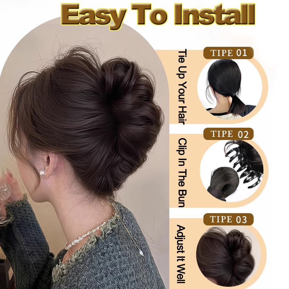 Moño sintético desordenado, pieza de pelo, Clip de garra, extensiones de cola de caballo, estilo Scrunchie, moño de capullo de flor perezoso, cola de caballo rizada ondulada