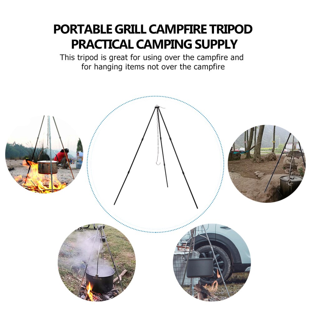 1 Set/3Pcs Draagbare Grill Kampvuur Statief Praktische Camping Supply (Zwart)