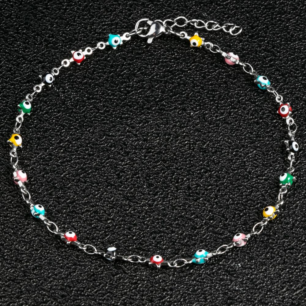 Nova chegada esmalte estrelas pulseiras feminino aço inoxidável colorido encantos tornozeleira pulseiras com extensão