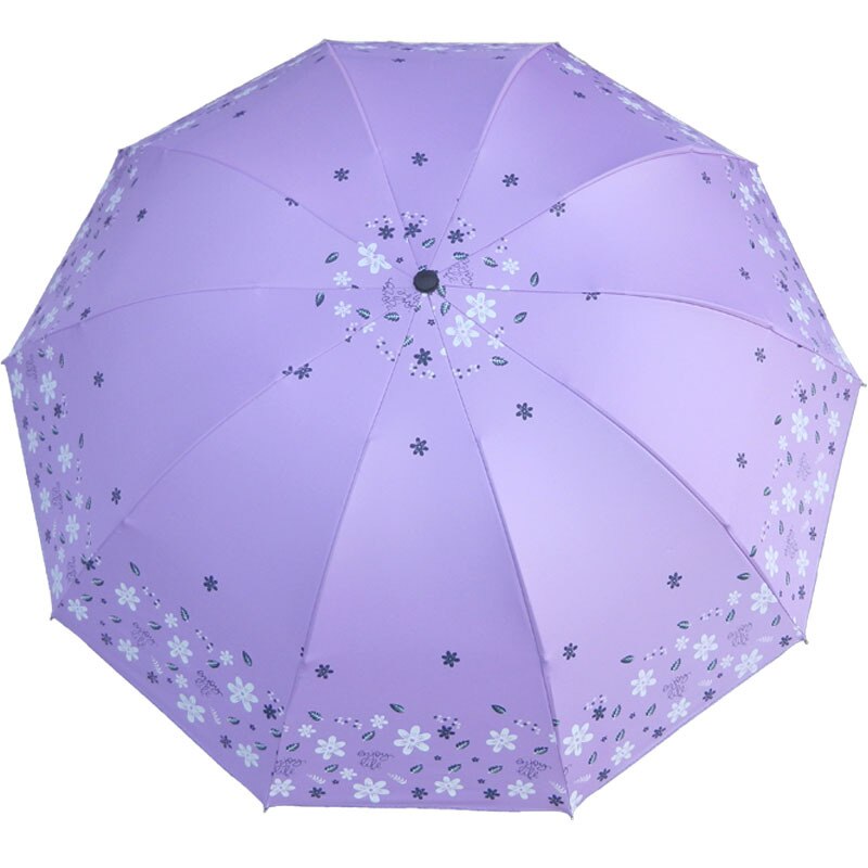 10 k plus størrelse kvinder solrig og regnfuld paraply tre-foldet sort belægning solcreme uv parasol vindtæt stærk regn paraply