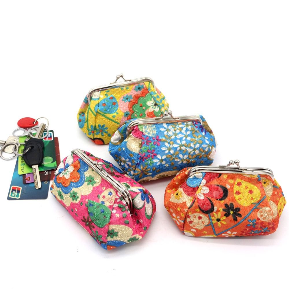 Floral Pattern Coin Purse Portable Metal Hasp Headset Storage Bag Phone Bag Polyester Clutch Wallet Woman