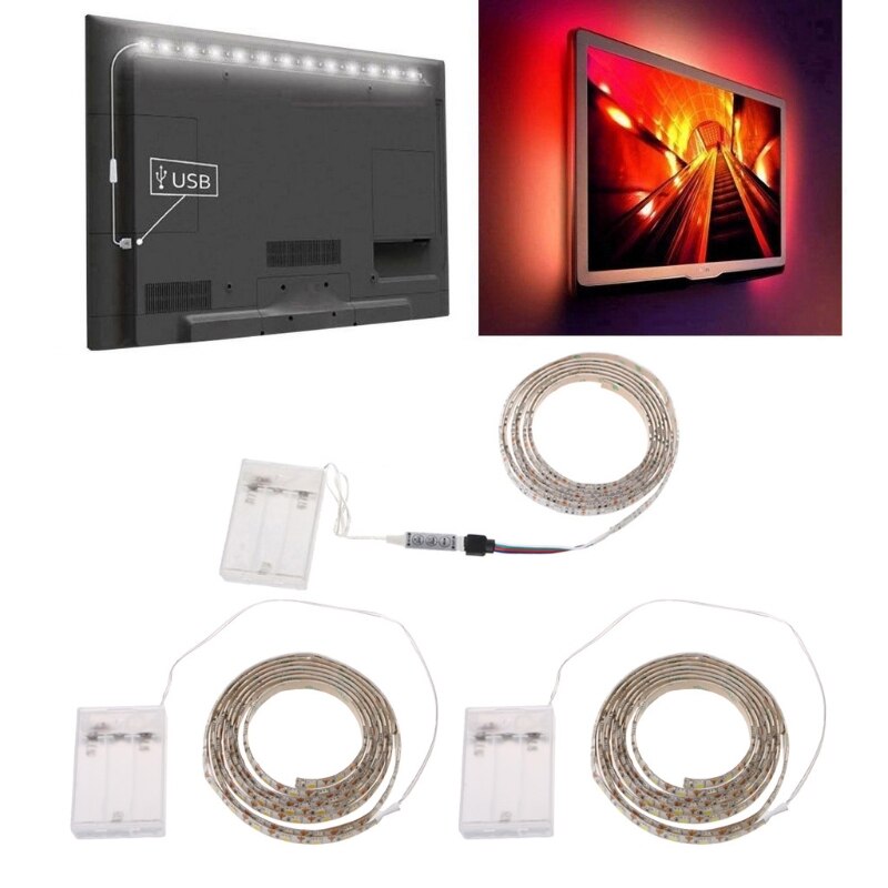 Tira Flexible de luces para televisor, Kit de iluminación trasera de 4,5 V, resistente al agua, 5050 RGB, funciona con batería, 30 LED/m