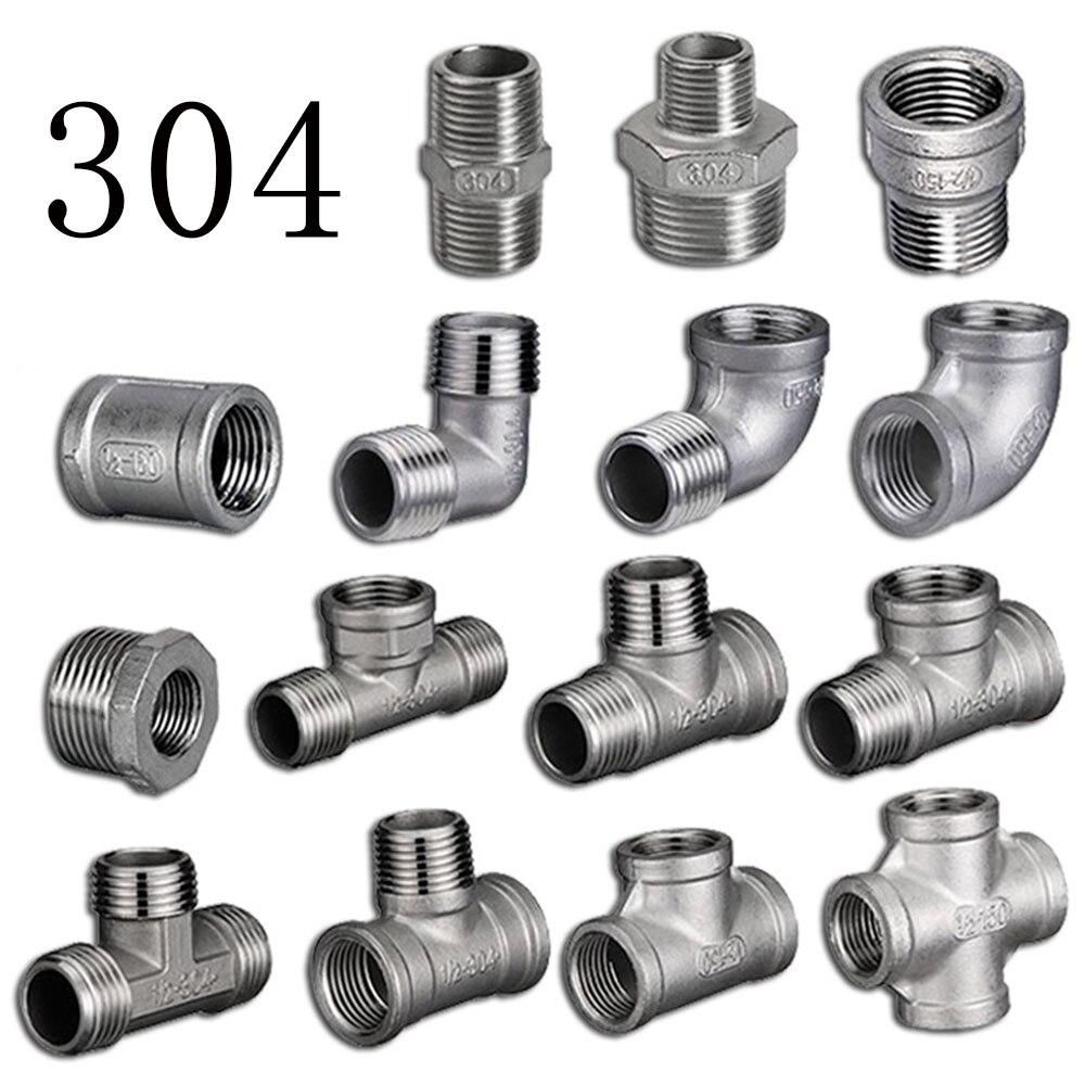 1/2" 3/4" 1 BSP Thread Tee Elbow Docking Hex Nipple Threaded Reducer Pipe Fitting 304 Stainless Steel