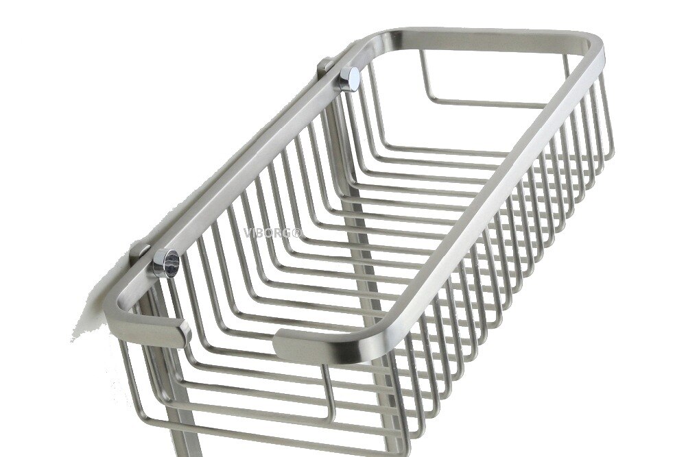 Viborg Sus304 Stainless Steel Extra-thick Wire Wall Mounted Double Tier Shower Basket Shelf Tidy Rack Caddy Storage brushed