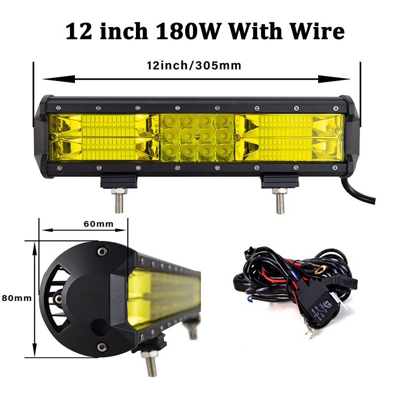 Willpower 20 22 inch Yellow Led 4x4 Offroad Light Bar 324W for 4WD Truck SUV ATV Trailer Beam Amber Work Driving Lights Fog Lamp: 12 inch with wire