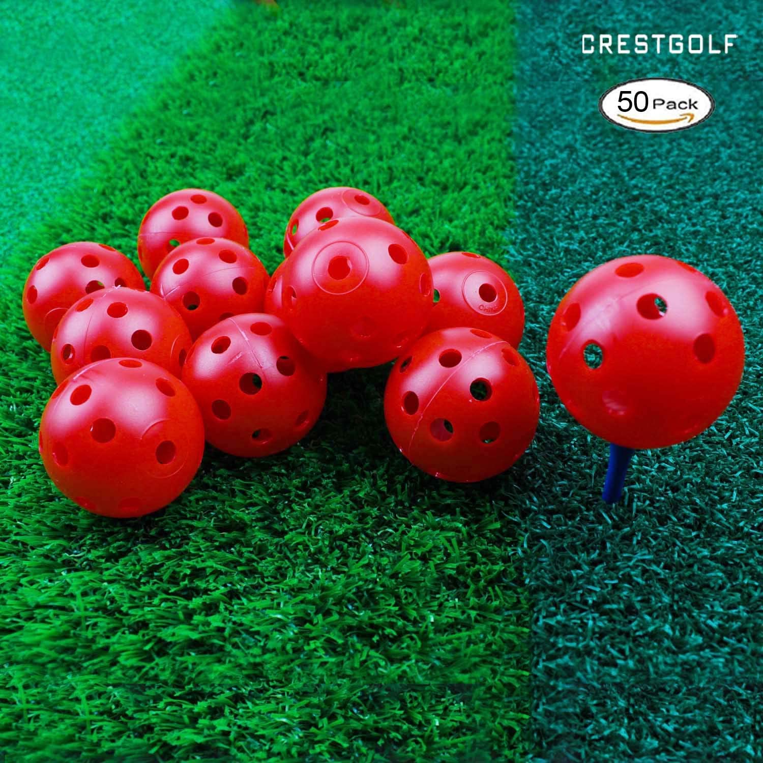 Lot de 12/50 balles d'entraînement de golf en plastique crestgolf – airflow 40mm balles de golf pour practice, entraînement au swing, usage domestique, jeux pour animaux: Rouge pack de 50