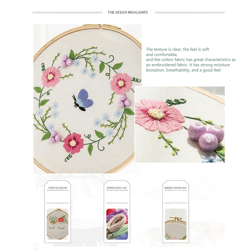 Cute Green Hands DIY Handcraft Beginners Embroidery Kit Needlework Stitch Kit Cotton Painting Embroidery With Hoop Home Decor