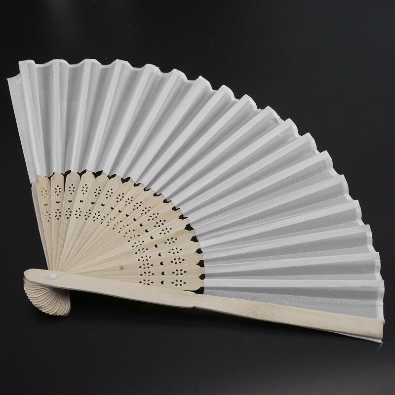 10 Stks/partij 21Cm Witte Kleur Stof Hand Fan, Zijde Fan Hand Wedding Party Gunst