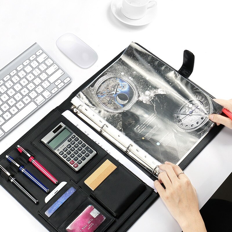 Pu Lederen A4 Bestand Schrijven Pad Presentatie Map Portfolio Met Calculator Voor Business Ipad/Tafel Interview Hervatten Bindmiddel