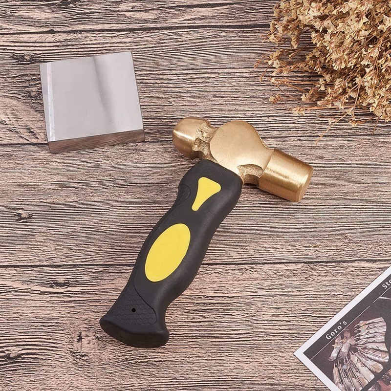 1Lb Brass Metal Stamping Hammer Double-Face Mallet Heads Brass Hammer with Iron Anvil for DIY Crafts Arts Jewelry Making