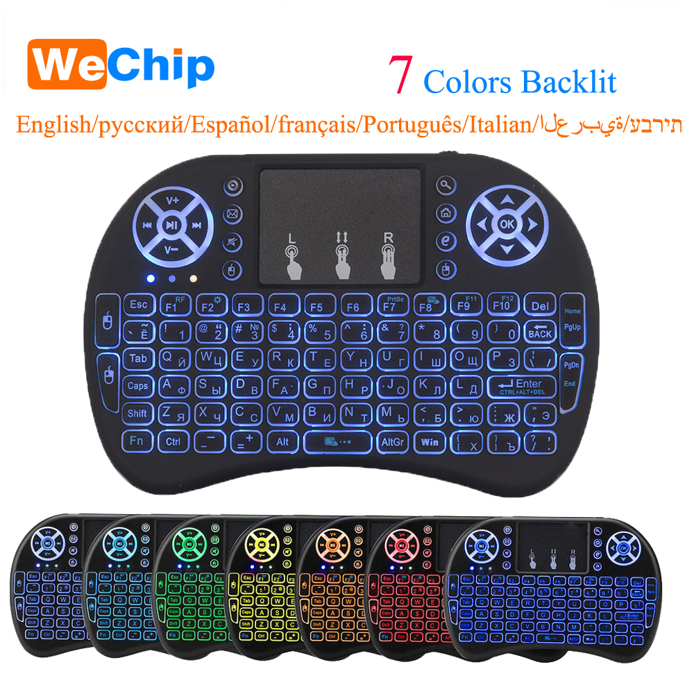 I8 2.4Ghz Wireless Keyboard Air Mouse Touchpad Handheld Voor Android Tv Box Mini Pc 7 Kleuren Backlit I8 Russische engels Kyeboard