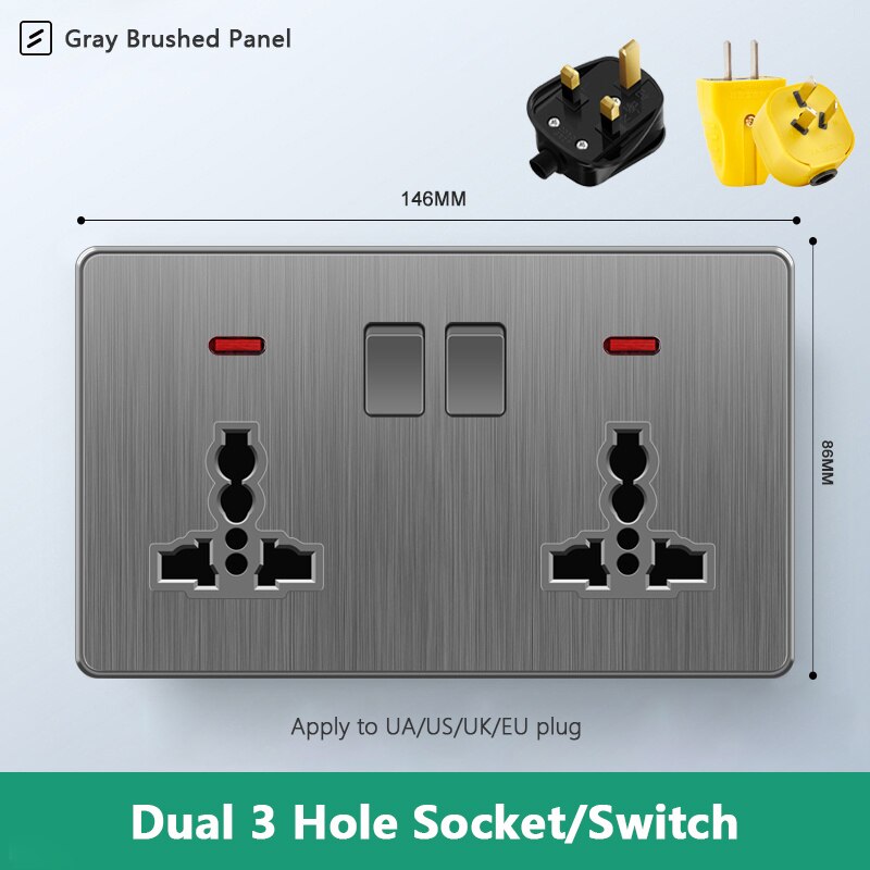 Atlectric Usb Wall Socket Standard Electrical Socketes Gray brushed Panel Multi-function Socket With Switch For Home AC110-250V: 23HD2GL