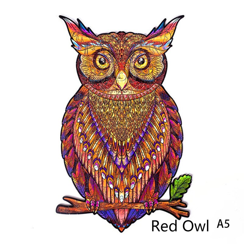 Puzzles en bois pour adultes forme Unique pièces de Puzzle enfants bricolage en bois meilleur pour les enfants meilleur de noël Puzzle: red Owl A5