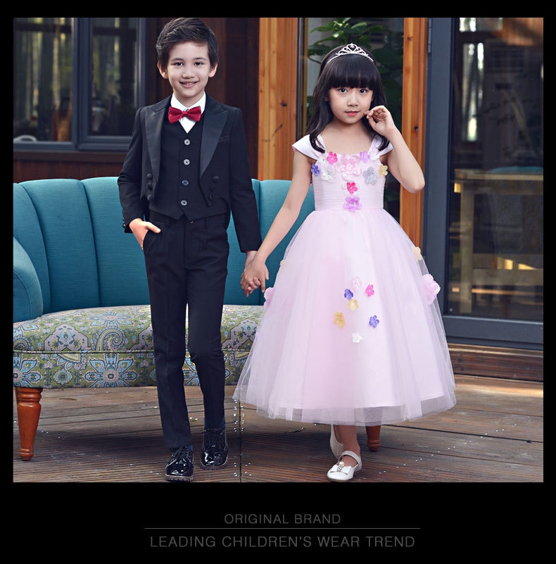 5pcs/set winter Kids Black Tuxedo Suit Boys Blazers Kids Boys Formal Suit Boys Suits for Weddings Children Gentleman Clothes