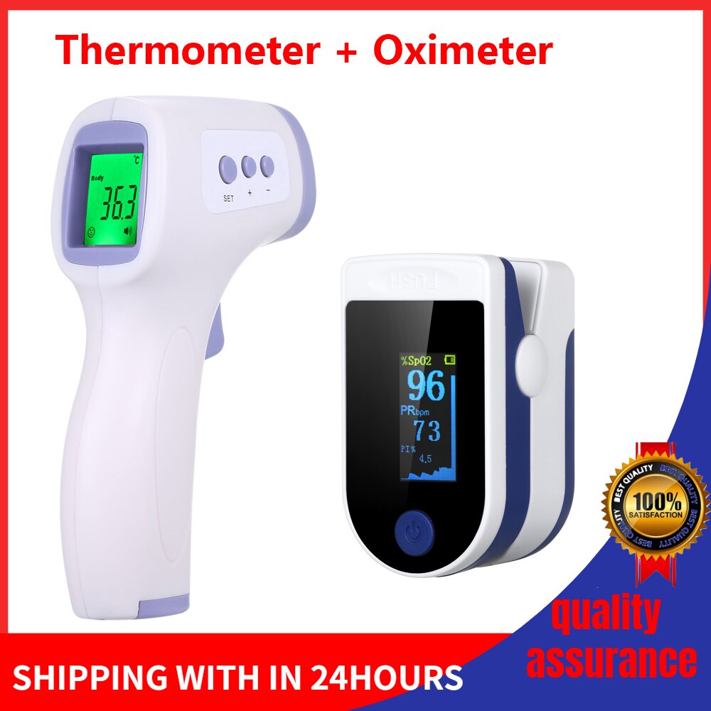 Finger Pulse Oximeter Blood Oxygen Saturation meter Fingertip Pulsoximeter SPO2 Monitor Oximetro dedo Oximeter + IR Thermometer: Type 4