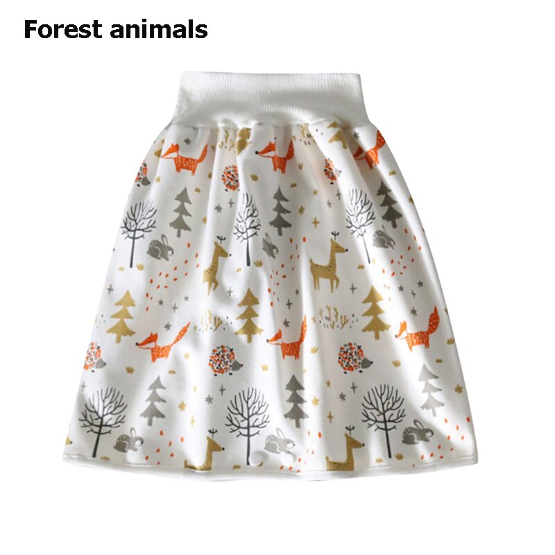 2 in 1 Comfy Children's Adult Diaper Skirt Shorts Waterproof Baby Diaper Pants Loose Absorbent Shorts Unisex Kids Underwear: Forest animals / M(17x35cm) 0-4T