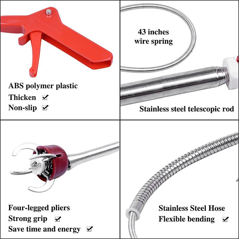 180cm Sewer Dredge Tools Drain Snake Spring Tube Dredging Floor Drain Plunger Cleaner Bathroom Toilet Anti Clogging Claw Hook