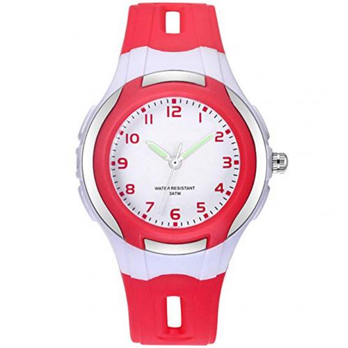 Round Dial Kid Boy Girl Student Waterproof Quartz Jelly Wrist Watch: Red