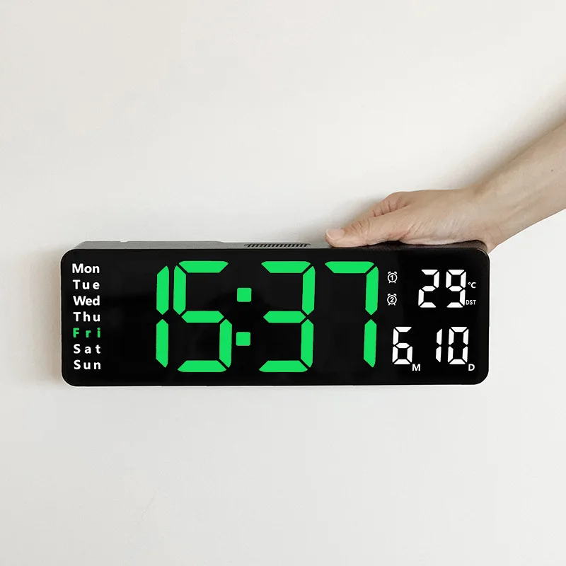 Xiaomi grande horloge murale électronique télécommande température Date mise hors tension mémoire horloge de Table murale double alarmes LED numérique: GRIS