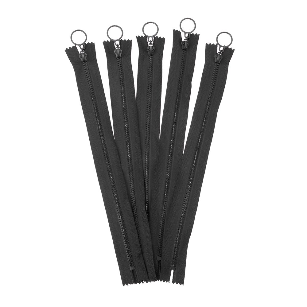 Cremalleras de resina de 25cm para pantalones, 5 uds., color caramelo, anillo redondo con cremallera, bobina de cremallera para ropa, bolsa de costura artesanal, accesorios para ropa: black