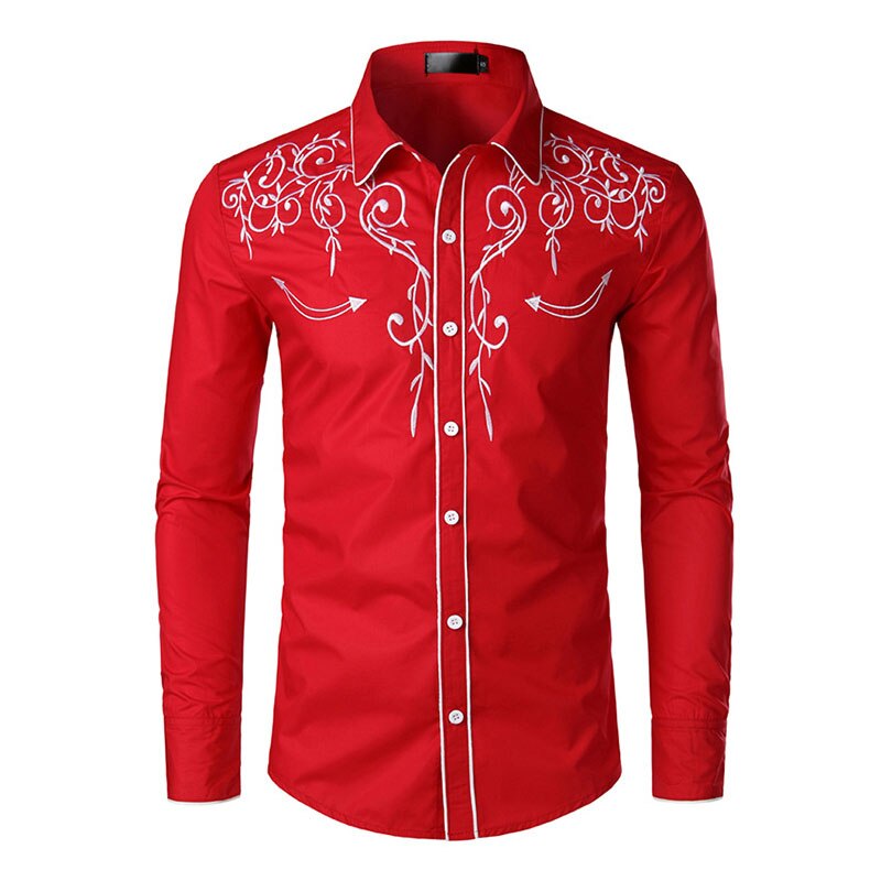Western Cowboy Borduren Shirts Mannen Casual Lange Mouwen Slim Fit Shirt Mannelijke Bruiloft Sociale Mannen Club Prom Chemise homme
