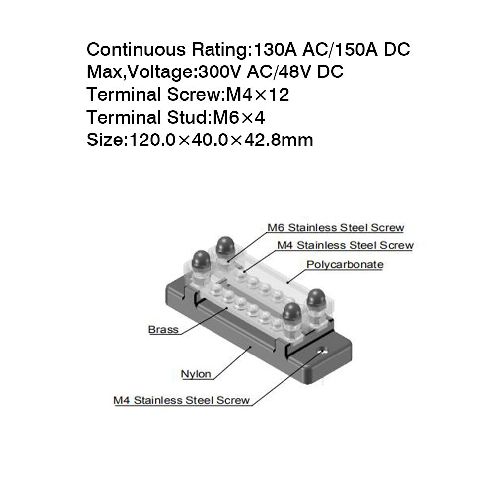 12 Terminal Bus Bar Connector Anti-Roest Duurzaam Power Distributie Transparante Blok Voor Auto Boot Caravan Rail 130A Ac/150A D