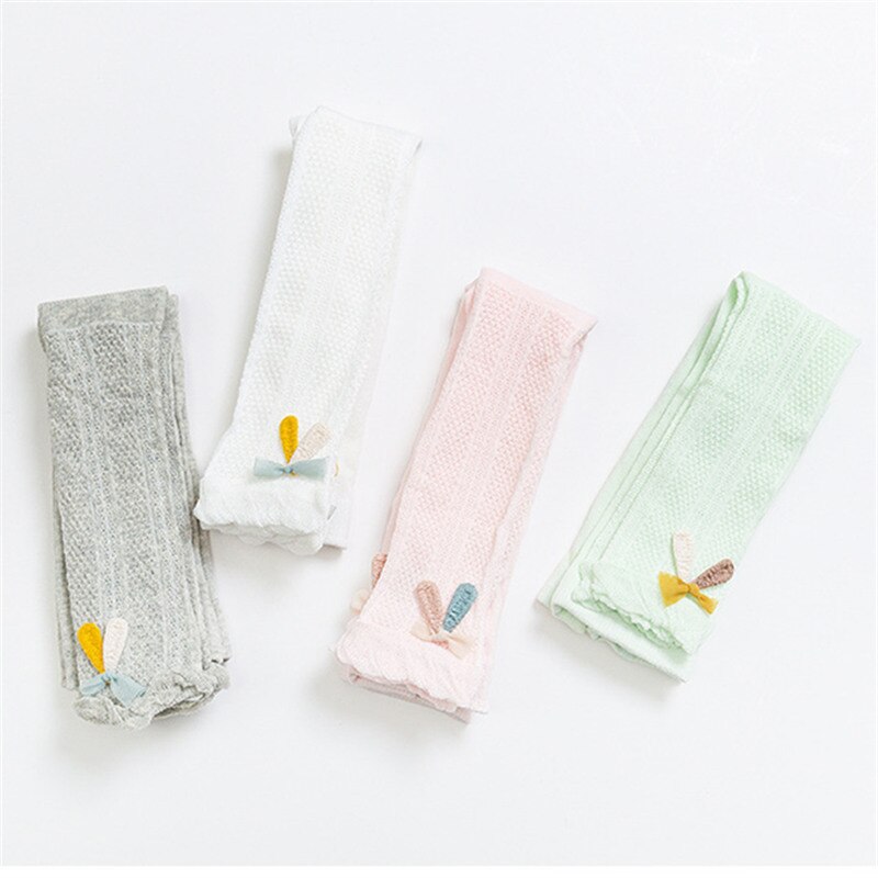 Småbarn baby bomull stickade leggings vår sommar barn tunn sektion ihålig anti-mygg flicka kanin öra strumpbyxor