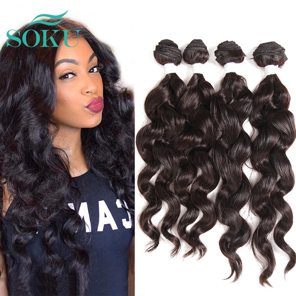 Body Wave 4 Bundels Synthetisch Haar Weave Pruik Zwart Bruin Kleur Haar Weven Uitbreiding Soku Hittebestendige Haar Weave Bundels