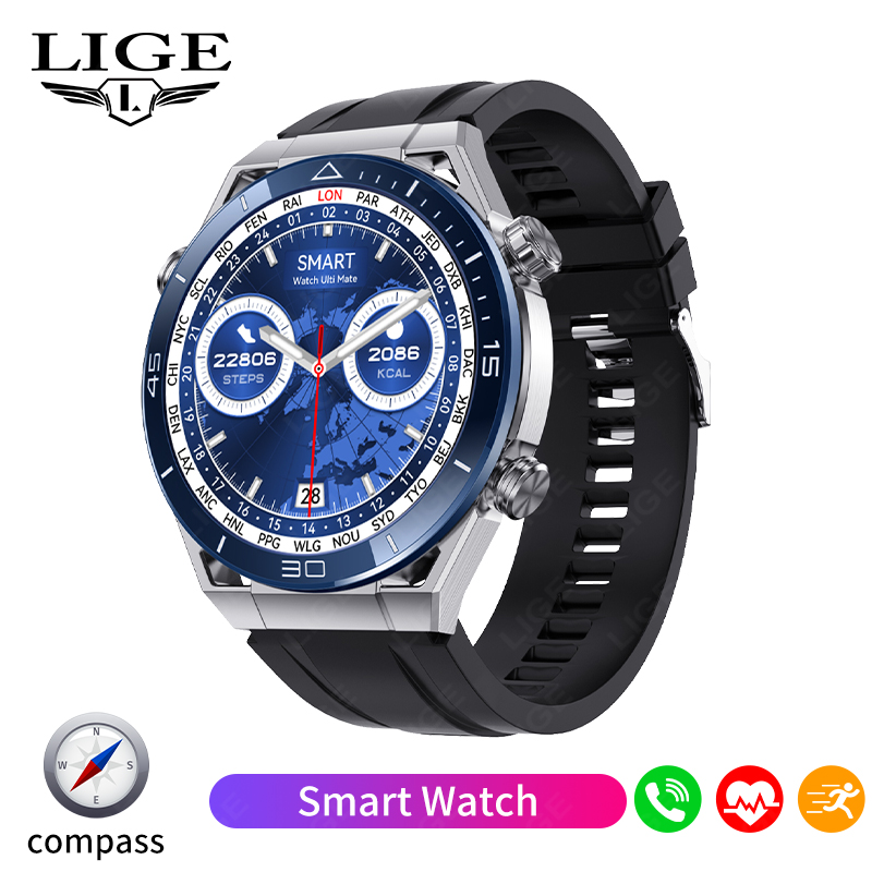LIGE Nuovo GPS sport accorto guarda Bracciale fitness Promemoria chiamate Frequenza cardiaca IP68 Smartwatch impermeabile per uomo Orologi androide IOS: verde