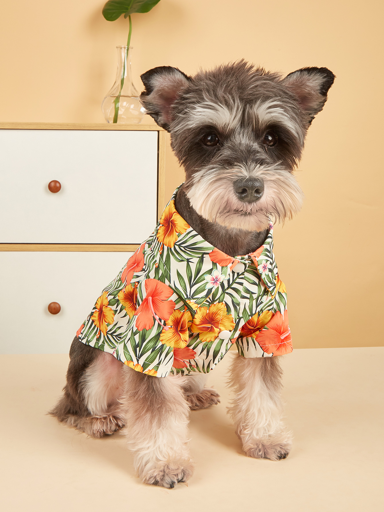 Dog Cloth for Small Dogs Coconut Tree Printed Costume Puppy with Doggie Plaid Pet Clothes Soft Apparel Attire Hawaii Style