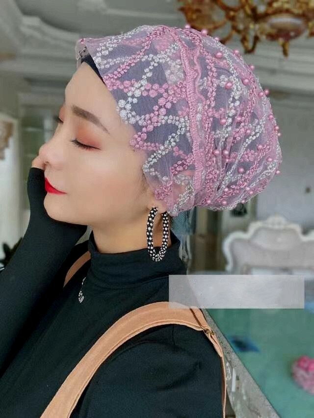 Gorra árabe con cuentas y rayas cruzadas para mujer, accesorios para la cabeza para niñas, gorro informal de Dubái de Color caramelo, turbante: Dark Purple