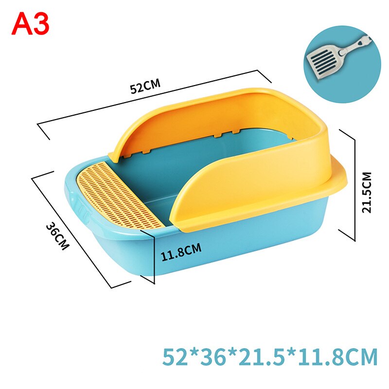 Cat Litter Box Heighten Semi-open Toilets For Pet Clean Sandbox With Free Shovel Cat Pet Supplies: A3