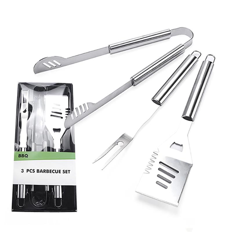 3pcs Stainless Steel Barbecue Grilling Tools Set Spatula Fork Tongs BBQ Accessories Grill Utensil Camping Grill Tools