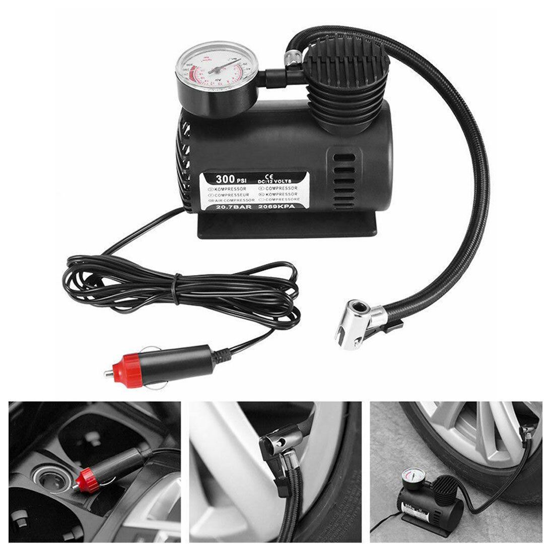 ABS Automotive Durable Vehicle Mini Air Compressor 300 PSI Tire Inflator Pump DC 12V Car Parts Car Accessories