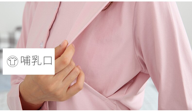 Fdfklak forår efterår bomuld barsel søvn graviditet pyjamas skjorter til fodring pink amme pyjamas langærmet nattøj