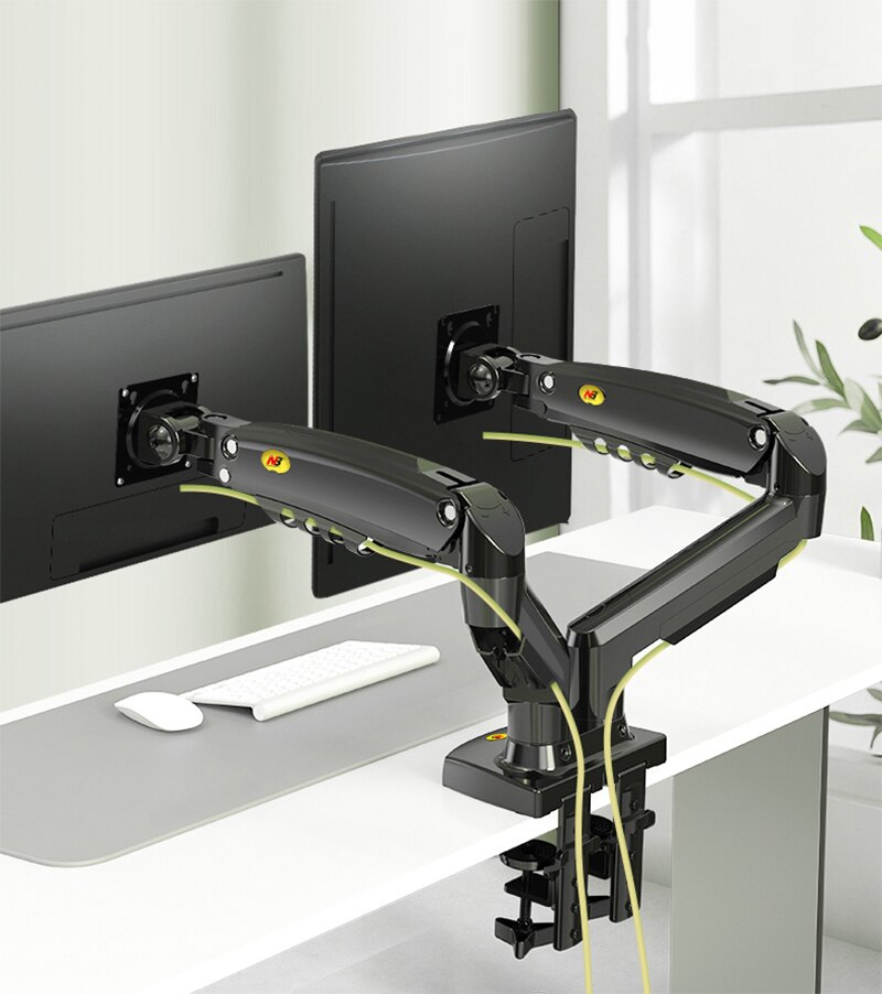 Nb f160 mola a gás 360 graus desktop 17 "-27" suporte de monitor duplo braço suporte de montagem de monitor de movimento completo carga 2-9kg cada