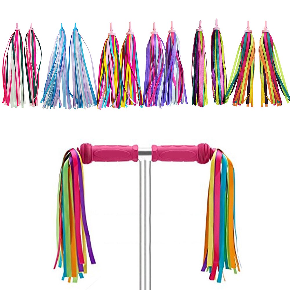 1 Pair Kid Rainbow Bike Streamers for Girls Boys Children&#39;s Tassel Scooters Ribbons Bike Handlebar Streamers Ribbons