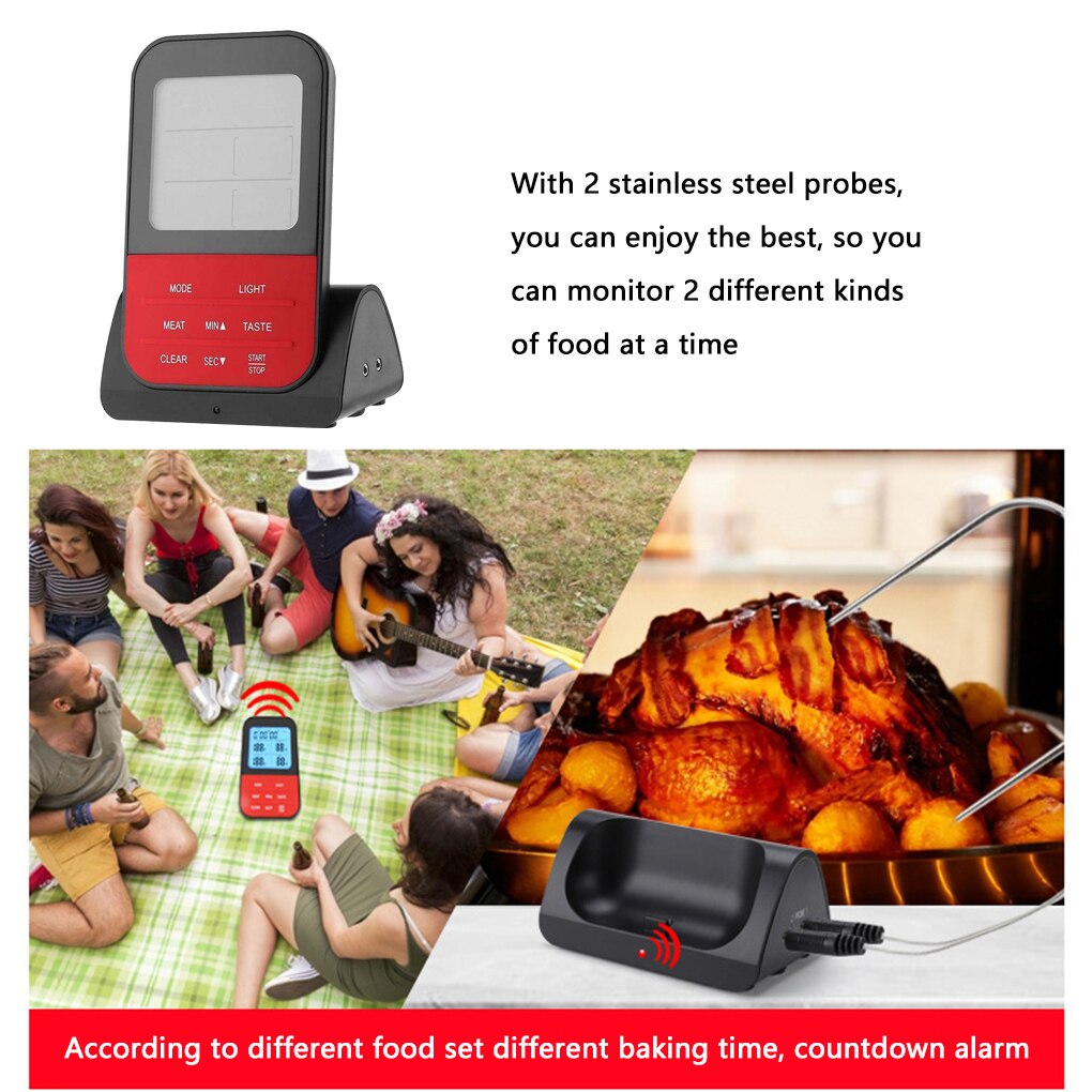 Wireless Remote Meat Thermometer Dual Probe Digital Backlight Cooking Oven BBQ Kitchen Food Thermometer Grilling Barbecue