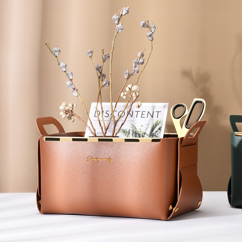 Nordic ins læder opbevaringsboks stue soveværelse kosmetiske smykker stor desktop pu sammenklappelig opbevaringsbakke