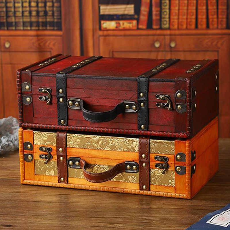 Valise Vintage en bois avec poignée, , boîte de rangement pour bijoux au trésor de Style européen, mallette de rangement pour la maison et les voyages