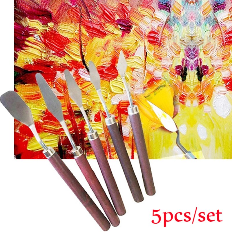 3/5Pcs Oil Painting Knife Wooden Handle Spatula Palette Knife For Oil Painting Drawing